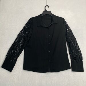 SHEIN Women’s Long Sleeve Blouse With Lace Sleeves Black Size Large